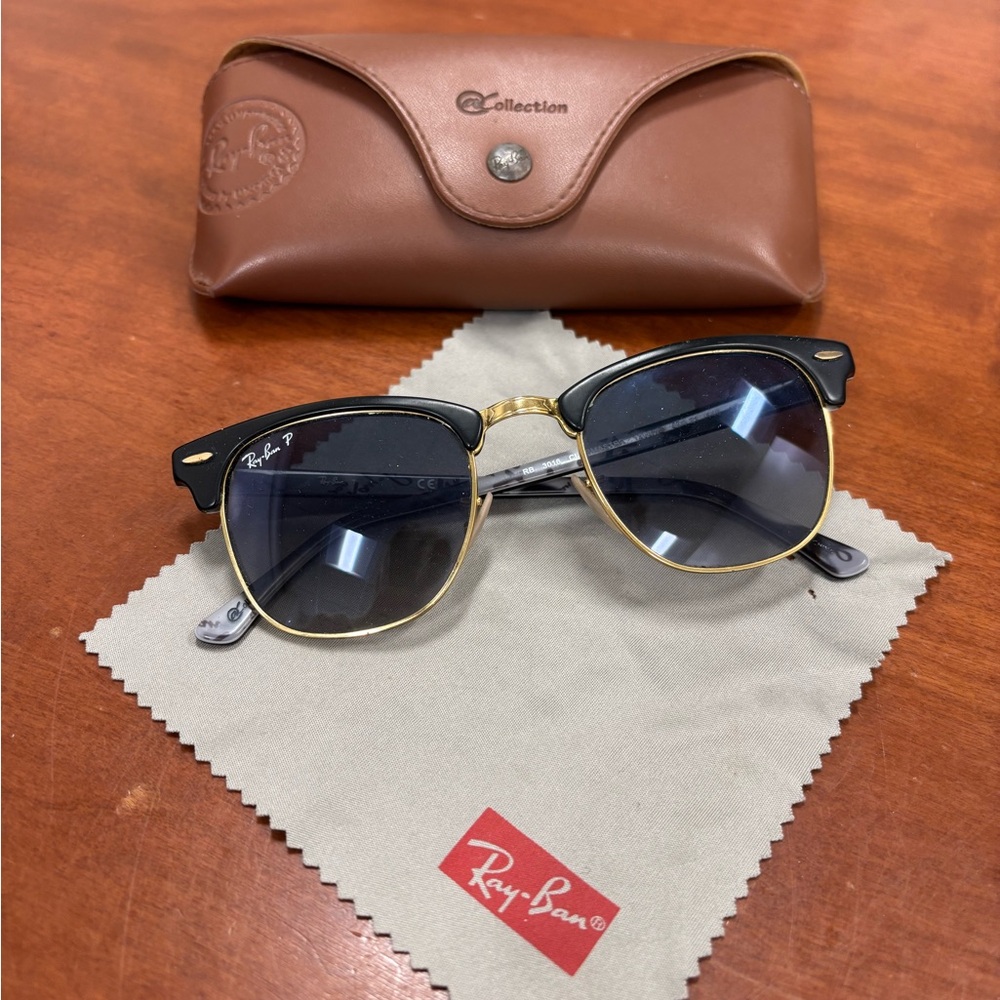 Ray-Ban Classic Black and Gold Sunglasses Clubmaster Polarized